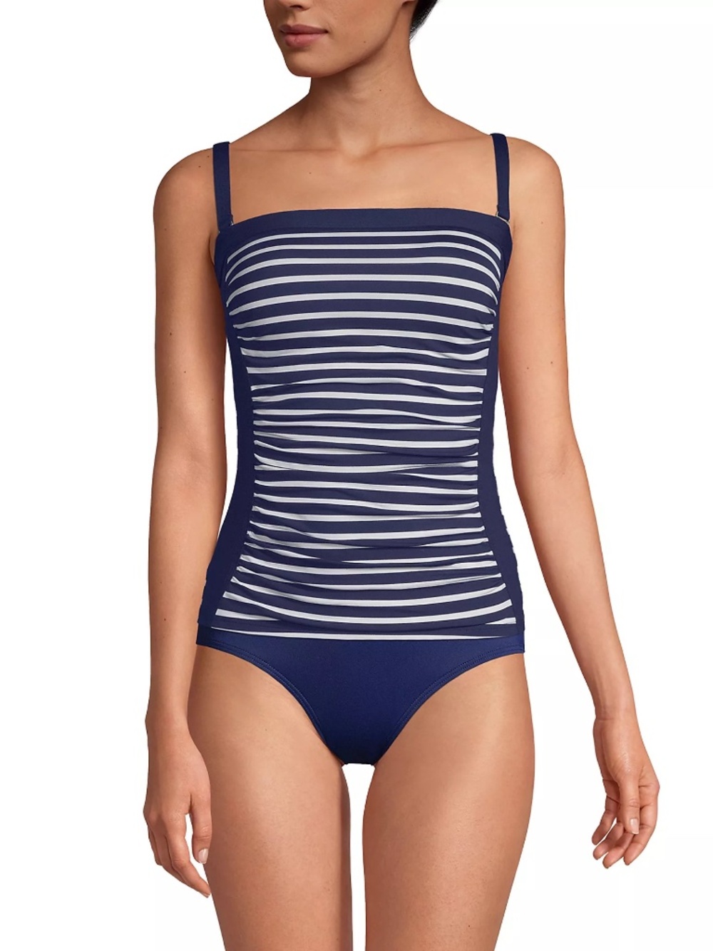 Lands' End Navy and White Striped Swim Top